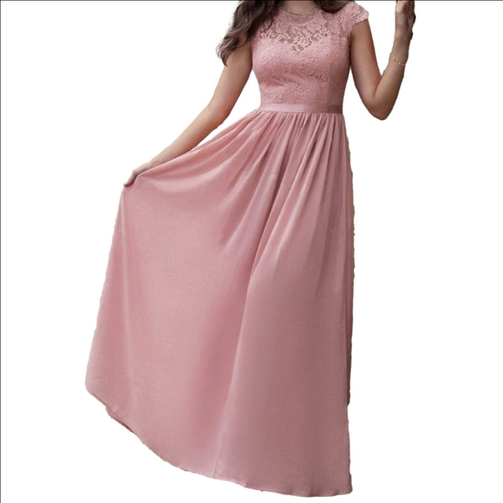 Musol Pink Lace Chiffon Fit And Flare Floor Length Gown Size S - Picture 16 of 16